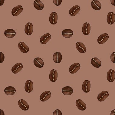 Seamless Pattern of Small Robusta and Arabica Beans on Mocha Mousse Background clipart