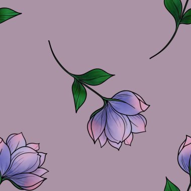 Pastel Mor Arkaplanda Kusursuz Mor Çiçekler Şablonu