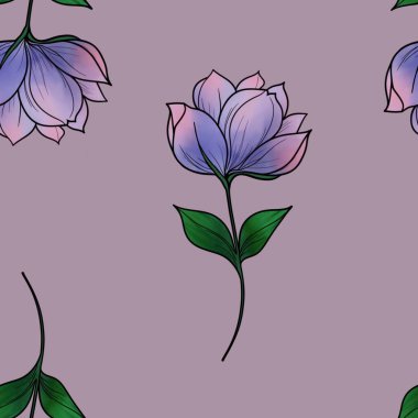 Pastel Mor Arkaplanda Kusursuz Mor Çiçek Çizgisi