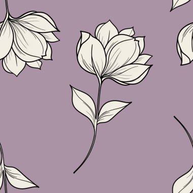 Pastel Mor Arkaplanda Büyük Süt Hattı Çiçeklerinin Kusursuz Deseni