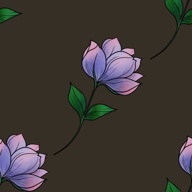 Kahverengi Arkaplanda Büyük Tasarım Mor Çiçeklerinin Kusursuz Şablonu