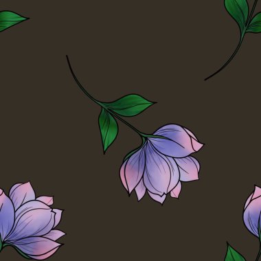 Kahverengi Arkaplanda Kusursuz Mor Çiçekler Şablonu