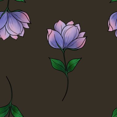 Kahverengi Arkaplanda Kusursuz Mor Çiçek Çizgisi