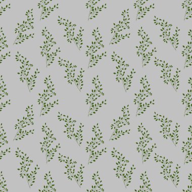 Klasik Küçük Yapraklar Klasik Gri Arkaplan Kusursuz Desen Tasarımı