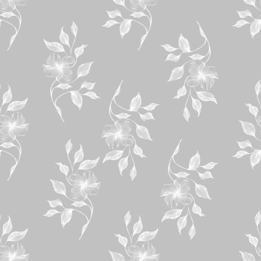 Gri Arkaplanda Beyaz Büyük Çiçekler Kusursuz Desen Tasarımı