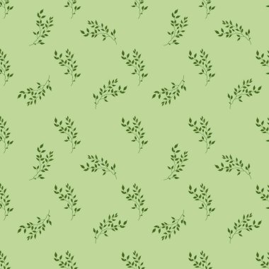 Yeşil Arkaplanda Küçük Yeşil Dal Kusursuz Desen Tasarımı