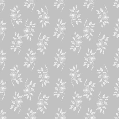 Gri Arkaplanda Beyaz Küçük Çiçekler Kusursuz Desen Tasarımı