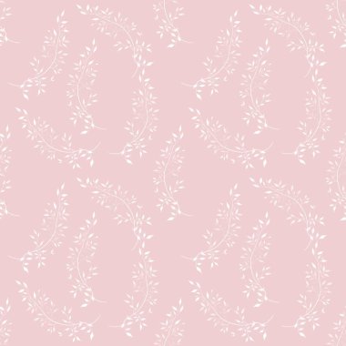 Pembe Arkaplanda Yaprakları Olan Beyaz Şubeler Kusursuz Desen Tasarımı
