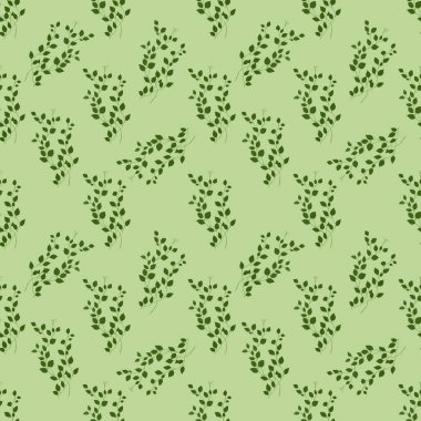 Yeşil Arkaplanda Klasik Küçük Yapraklar Kusursuz Desen Tasarımı