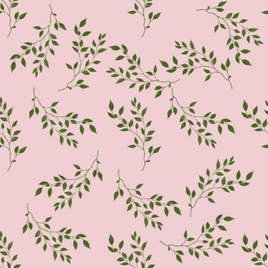 Pembe Arkaplanda Büyük Yeşil Şube Kusursuz Desen Tasarımı