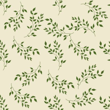 Sarı Arkaplanda Büyük Yeşil Dal Kusursuz Desen Tasarımı