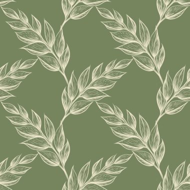 Seamless Milk Elegant Botanical Large Leaves Pattern on Soft Green Background clipart