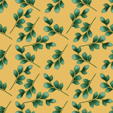 Kusursuz Küçük Okaliptüs Yumuşak Sarı Arkaplanda Yapraklar