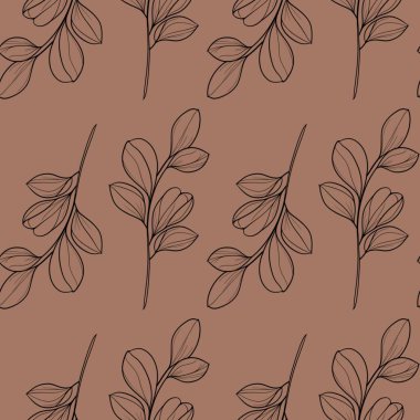 Mocha Mousse Arkaplanı 'nda Kusursuz Büyük Ökaliptüs Hattı Çiçek Örnekleri