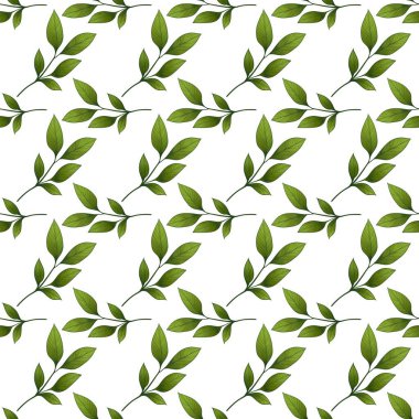 Seamless Small Leafy Branch Pattern on White Background clipart