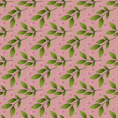 Yumuşak Pembe Arkaplanda Pembe Çiçek desenli Pembe Yapraksız Küçük Yapraklı Şube