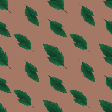 Seamless Large Botanical Leaves Pattern on Mocha Mousse Background clipart