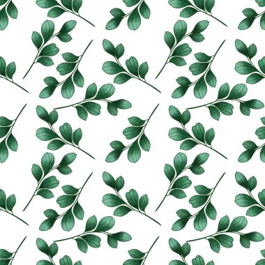 Seamless Small Eucalyptus Leaves Pattern on White Background clipart