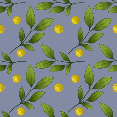 Yumuşak Mor Arkaplanda Sarı Noktalar desenli Kusursuz Küçük Yapraklı