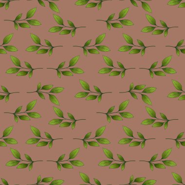 Mocha Mousse Arkaplanı 'nda Kusursuz Küçük Yapraklı Dal Deseni