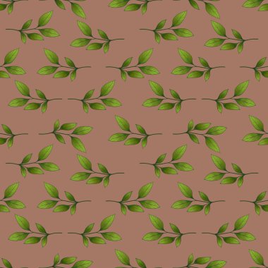 Seamless Small Leafy Branch Pattern on Mocha Mousse Background clipart