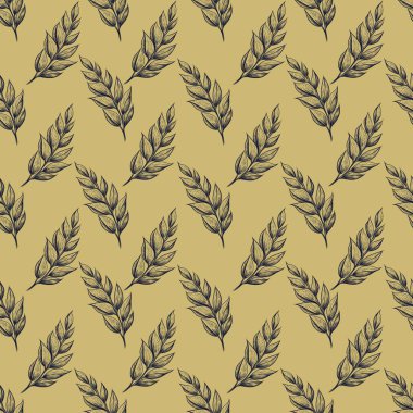 Kusursuz Koyu Botanik Küçük Yapraklar Yumuşak Sarı Arkaplanda