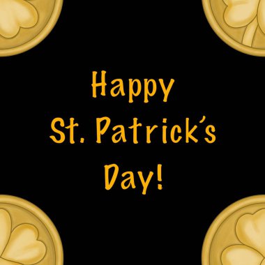 Seamless St.Patricks Day Pattern with Shamrock Green Text on Black Background clipart