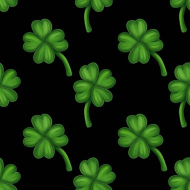 Seamless St.Patricks Day Pattern with Shamrock and Small Green Text clipart