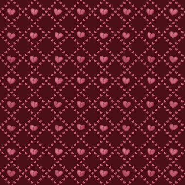 Koyu Kırmızı Arkaplan Arkaplanlı Küçük Elmas Taşlı Kalpler Kusursuz Desen Tasarımı