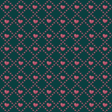 Karanlık Tavuskuşu Arkaplanı Kusursuz Desenli Küçük Elmas Döşeme Kalpleri