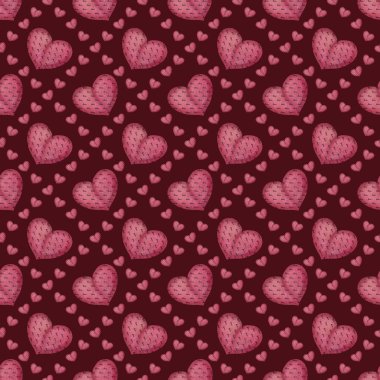Koyu Kırmızı Arkaplan Arkaplanda Küçük Kalp Kusursuz Desen Tasarımı