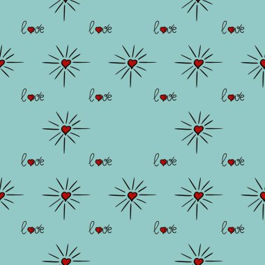 Small Love with Hearts Star on Mint Background Seamless Pattern Design clipart