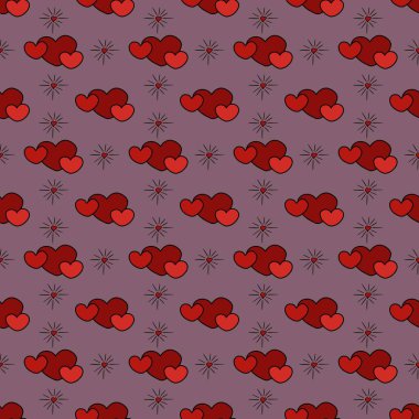 Small Three Hearts with Love on Violet Background Seamless Pattern Design clipart