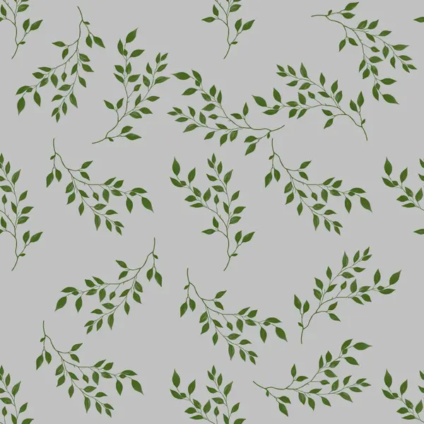 Gri Arkaplanda Büyük Yeşil Şube Kusursuz Desen Tasarımı