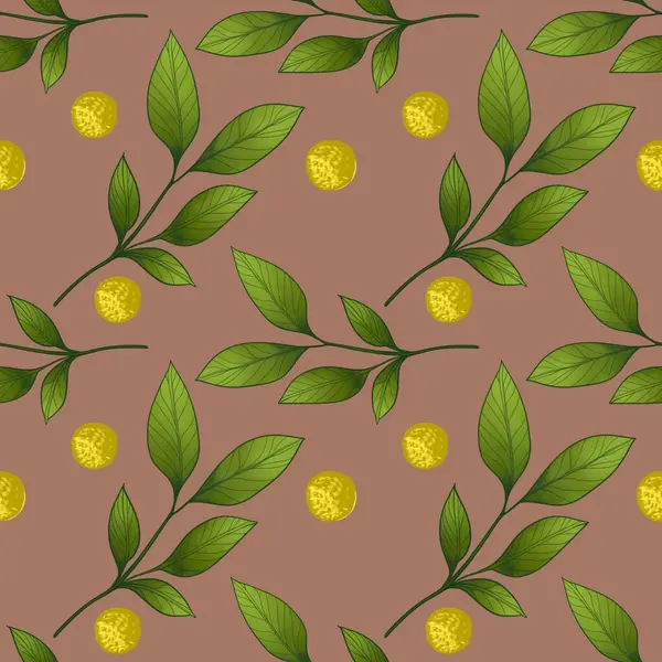 Mocha Mousse Arkaplanında Sarı Noktalı Kusursuz Küçük Yapraklı Desen