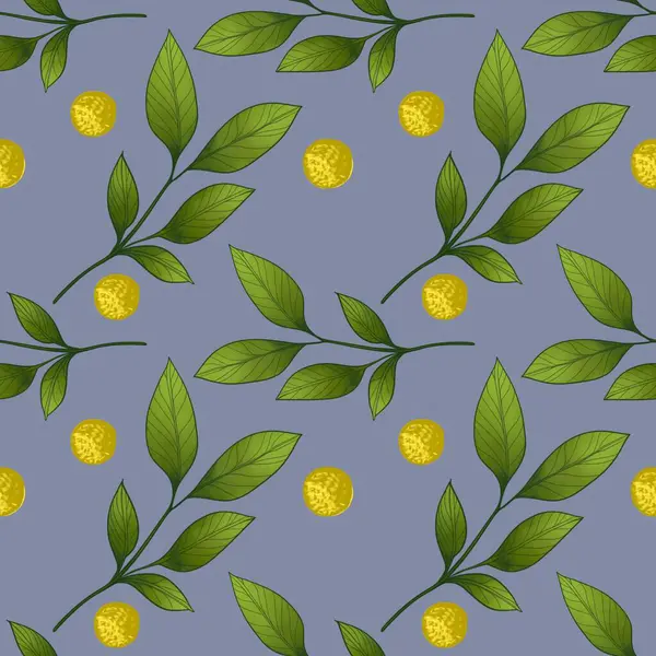 Yumuşak Mor Arkaplanda Sarı Noktalar desenli Kusursuz Küçük Yapraklı