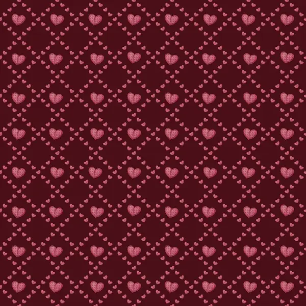 Koyu Kırmızı Arkaplan Arkaplanlı Küçük Elmas Taşlı Kalpler Kusursuz Desen Tasarımı