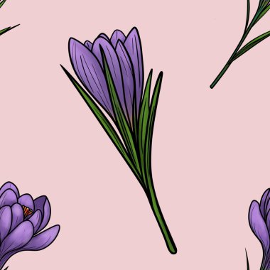 Dekoratif Uygulamalar İçin Yumuşak Pembe Arkaplanda Büyük Tasarım Buds ile Kusursuz Bahar Mor Kırıntıları Deseni