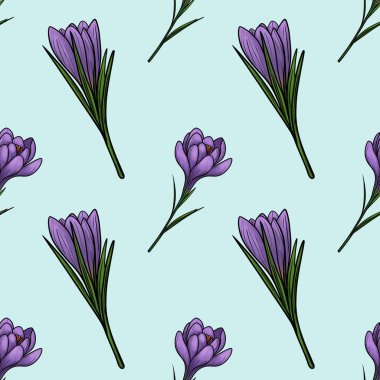 Pastel Mavi Arkaplan 'da Küçük Tasarım Tomurcukları olan kusursuz Bahar Mor Kırıntıları Baskı ve Paketleme Arkaplanı