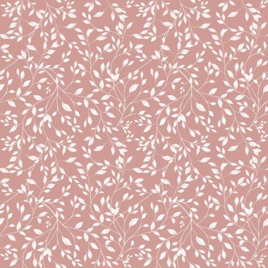 Beyaz Zarif Yapraklar Kusursuz Kalıp Pembe Pastada Büyük Tasarım Parmak izi, Tekstil, Paket, Kumaş ve Paket Kağıdı