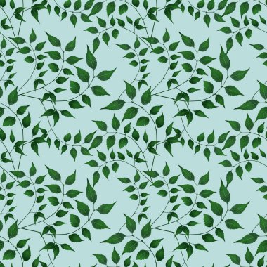 Botanical Garden Leaves Seamless Pattern Background Big Design on Blue Pastel for Prints, Textiles, Packaging, Fabrics, and Wrapping Paper clipart