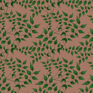 Botanical Garden Leaves Seamless Pattern Background on Mocha Mosses for Prints, Textiles, Packaging, Fabrics, and Wrapping Paper clipart