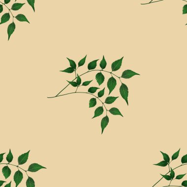 Basit Yapraklar Kusursuz Kalıp Arkaplan Pastel Sarı Tasarım Parmak izi, Tekstil, Paketleme, Kumaş ve Ambalaj Kağıdı