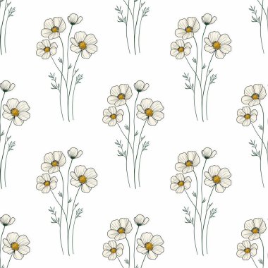 Kusursuz Desen Anemone Çiçekleri Parmak izi, Tekstil, Paketleme, Kumaş ve Paket Kağıdı için Küçük Tasarım