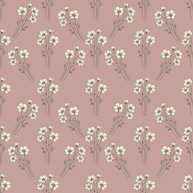 Pembe Pastel Parmak izi, Tekstil, Paketleme, Kumaş ve Ambalaj Kağıdı için Kusursuz Desenli Anemone Küçük Tasarımı