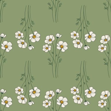 Seamless Pattern Anemone Elegant Flowers Small Design on Pastel Green Background for Prints, Textiles, Packaging, Fabrics, and Wrapping Paper