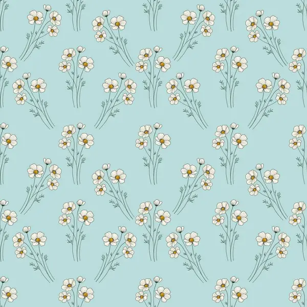 Parmak izi, Tekstil, Paketleme, Kumaş ve Ambalaj Kağıdı için Pastel Mavi Arkaplanda Kusursuz Desen Anemone Küçük Tasarımı