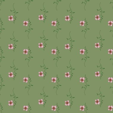 Kusursuz desensiz Pembe Çiçekler Pastel Yeşil Tasarım Parmak izi, Tekstil, Paketleme, Kumaş ve Ambalaj Kağıdı için