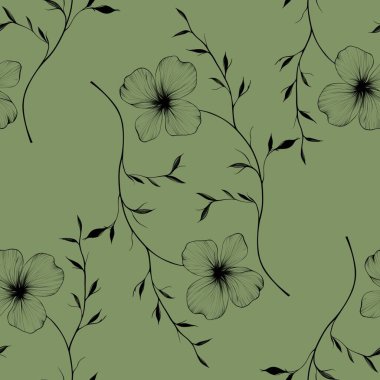 Seamless Pattern Black Elegant Flower Big Design on Pastel Green Background for Prints, Textiles, Packaging, Fabrics, and Wrapping Paper clipart