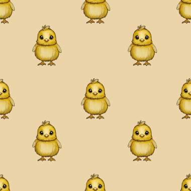 Kusursuz Desenli Şirin Piliç Sarı Arkaplanda Küçük Tasarım